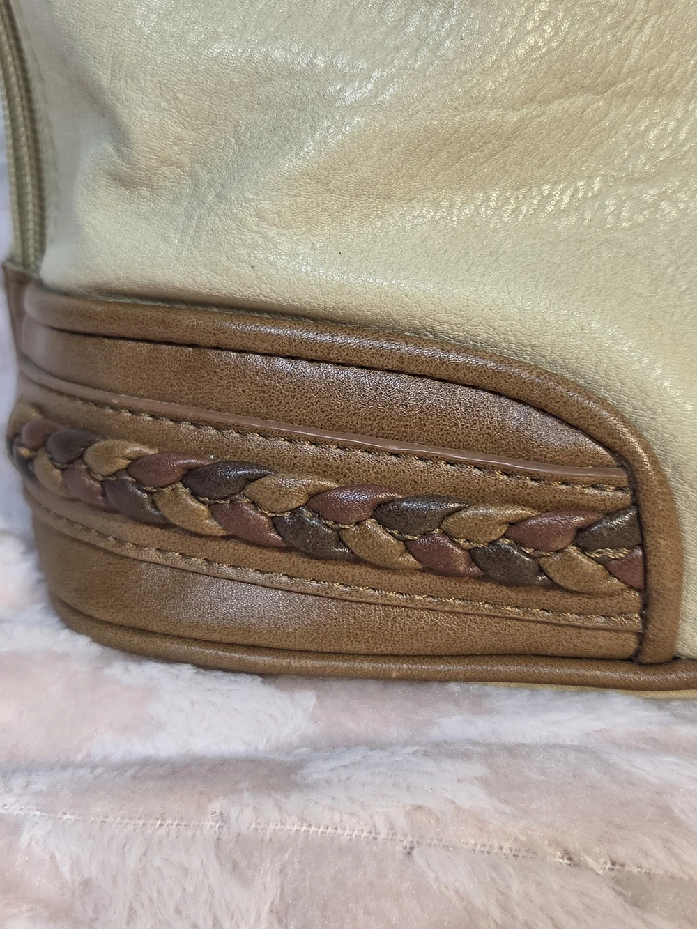 Bueno Classic Two-Tone Beige and Brown Satchel Handbag